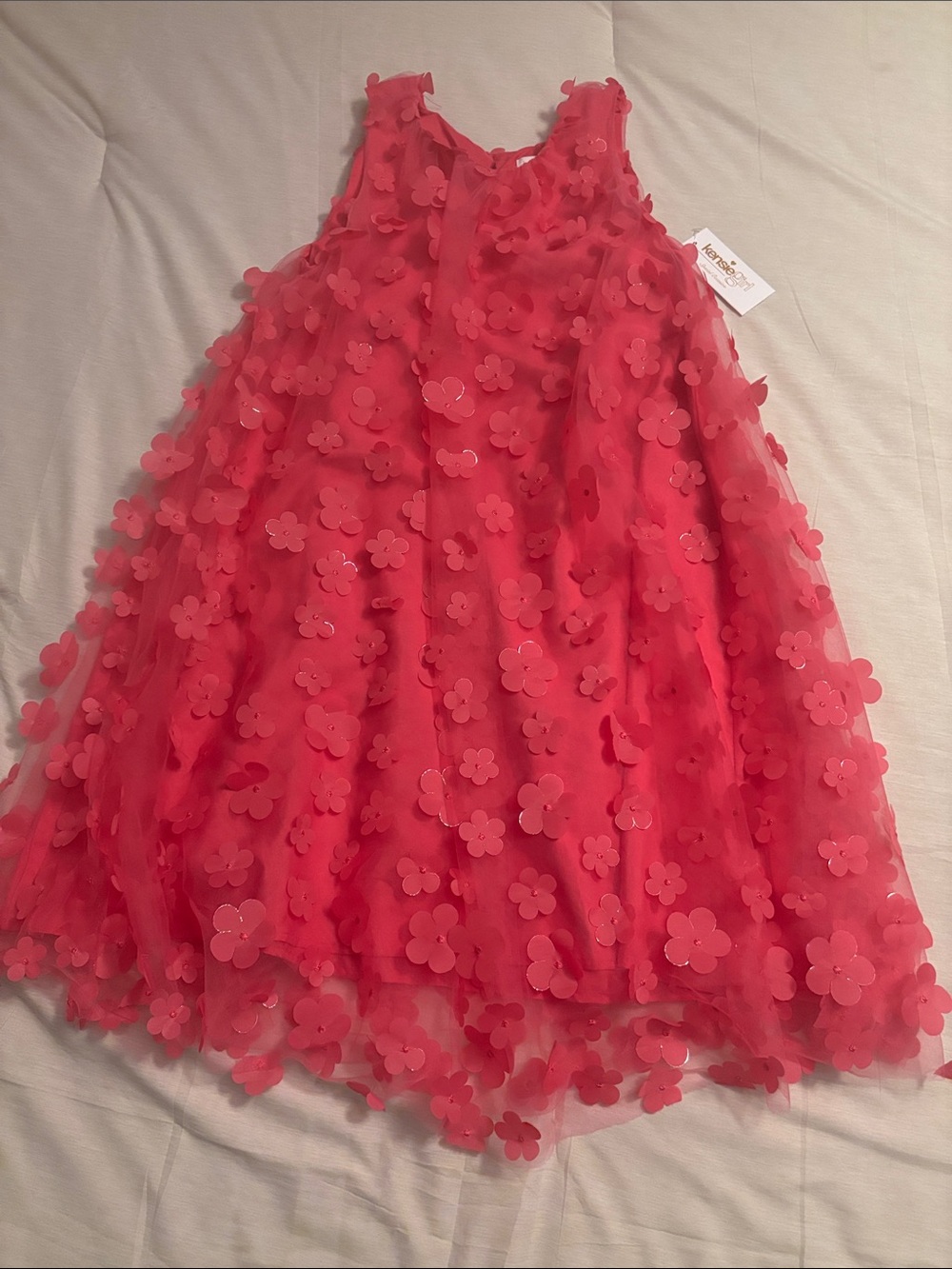 Kensie Girl Coral Pink Floral Appliqué Party Dress